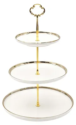 Kuchenständer, 2-stufig, Keramik, Gold, 24,5 cm Höhe