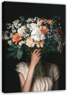 Produktbild von Bilder Abstrakt Frau Blumen Vintage - 120x80 cm - Leinwandbild - Wandbilder XXL - Wanddekoration - Leinwandbilder Wohnzimmer Schlafzimmer Flur