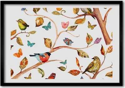 Produktbild von Bild - Bilderrahmen - 100 cm x 70 cm - MDF - Rahmen - Foto - Wandkunst Vögel und Schmetterlinge