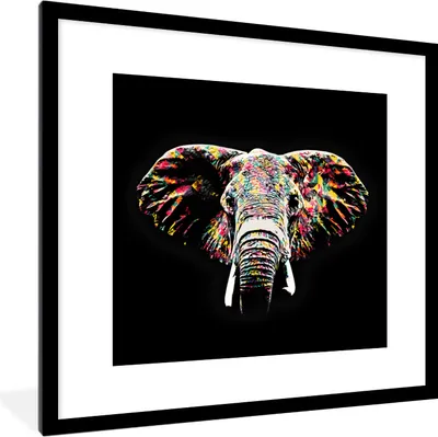 Produktbild von MuchoWow® MuchoWow® Gerahmtes Poster Elefant - Tiere - Farben 40x40 cm - Poster mit zchwarzem Bilderrahmen - Poster - Plakat im Rahmen