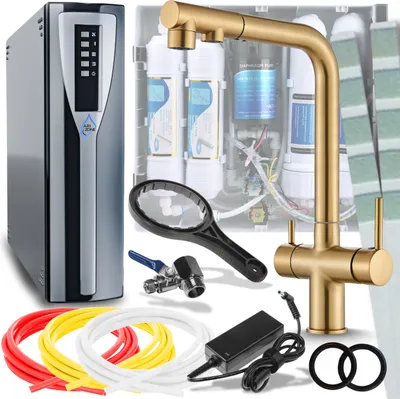 Immagine prodotto di Rubinetto da cucina a 3 vie Ari Venom 2 con doccetta estraibile, collegamento filtro acqua, beccuccio girevole 360, oro spazzolato
