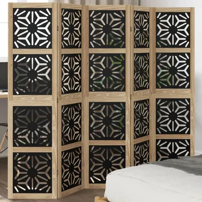 Produktbild von Design 5-tlg. Raumteiler Braun und Schwarz Massivholz Paulownia, Raumteiler 2024 Neu
