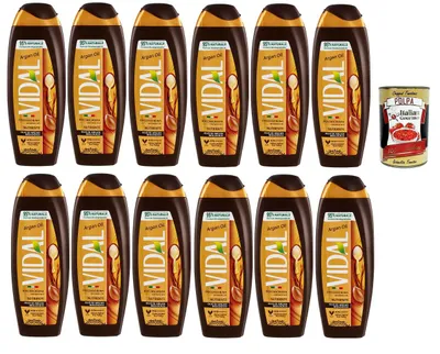 Produktbild von Vidal Docciaschiuma olio di argan vellutante 12x 250ml, Arganöl Duschgel Flüssigpuder Pflege und Reinigung des Körpers + Italian Gourmet polpa 400g