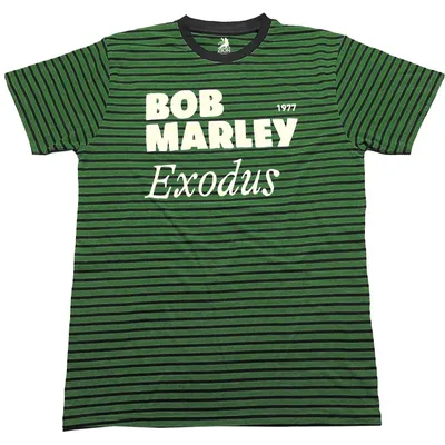 Imagen del producto de Camiseta de manga corta "Bob Marley Exodus" (con diseño a rayas), color negro y verde, talla M