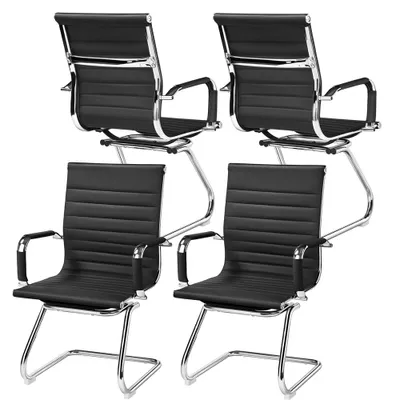 Produktbild von Yaheetech 4er Set Besucherstühle Konferenzstühle aus Kunstleder, Ergonomischer Bürostühle mit Rückenlehne und Armlehnen, Arbeitsstühle Metallrahmen