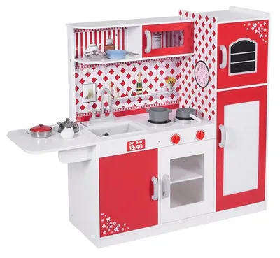 Imagen del producto de Cocina infantil roja BDMU KIDS, construcción robusta, tablero de MDF