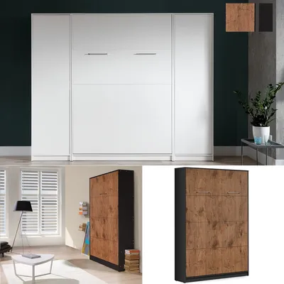 Produktbild von Schrankbett Wandklappbett vertikal VB 140x200 mit Lattenrost und 2 Schränken eiche lancelot & schwarz