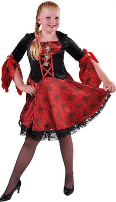 Produktbild von M215033-140-A schwarz-rot Kinder Vampirkleid Hexenkleid Gr.140