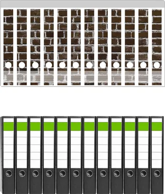 Produktbild von Wallario 12 Stück schmale Ordner inkl. Klebeetiketten mit Motive Ziegelsteinwand in braun - Backsteine -  Set mit Rückenschildern / Ordnerrücken Stickern