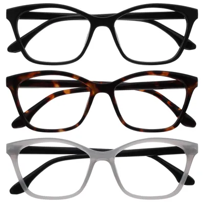 Produktbild von OPULIZE KAT Lesebrille - 3er-Pack - Cat-Eye Katzenaugen-Fassung - Schwarz, Braun, Grau - Herren & Damen - Federscharniere - RRR59-127 - +2.50