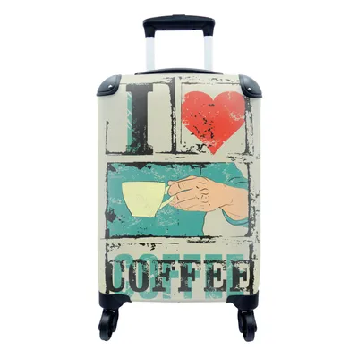 Produktbild von MuchoWow® Koffer Handgepäck Trolley Rollkoffer Kleine Reisekoffer mit 4 Rollen - Kaffee - Sprichwörter - Vintage - Zitate - Ich liebe Kaffee - Cabin Size < 55x40x23 cm & 55x40x20 cm - Fotokoffer - Kabinenkoffer - Boardgepäck - Reise-Box - Reisekoffer - Reisegepäck - Koffer mit Bild - Trolley für Kinder