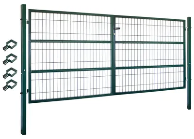 Obrázok produktu pre Záhradná brána Brána záhradný plot plot 300x140 cm dvojkrídlová kovová záhradná brána pre plot z pletiva Uzamykateľná vrátane stĺpika Zelená V2Aox