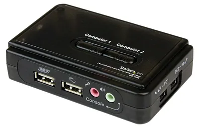 Produktbild von StarTech.com 2 Port USB KVM Switch Kit mit Audio und Kabeln, 2048 x 1536 Pixel, 2K Ultra HD, Schwarz