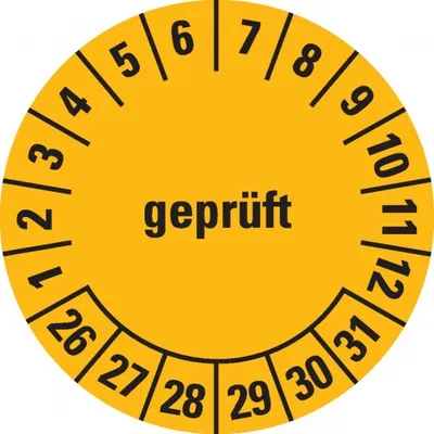 Produktbild von Dreifke® Prüfplakette 26-31, gelb/schwarz, Dokufolie, selbstkl., Ø30m...