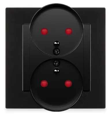Image de Prise double avec mise à la terre et caches pour rails électriques, noir métallisé + cadre noir métallisé EXEN