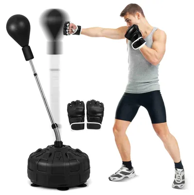Obrázok produktu pre KOMFOTTEU boxerský vak so stojanom, nastaviteľný stojan (137–156 cm), speedball z umelého materiálu s plniteľným stojanom a 6 prísavkami, boxerský set so stojanom a boxerskými rukavicami na tréning