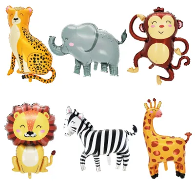 6 Dschungel-Tier-Folienballons, Safari-Deko, 3D-Tiere