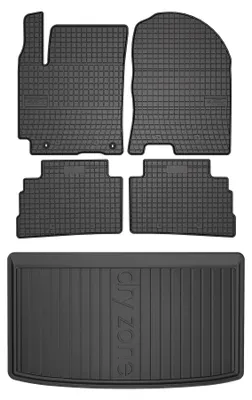 Image de Tapis en caoutchouc + bac de coffre pour Hyundai Kona I 2017-2023 (SUV/crossover, plancher bas) – 5 pièces, noirs, sur mesure