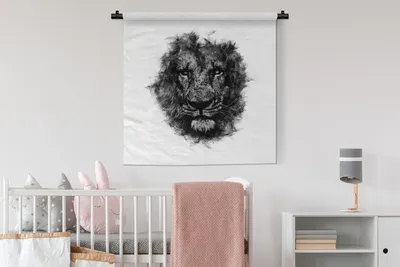 Produktbild von MuchoWow® Wandteppich Wandbehang Löwe - Schwarz - Weiß 90x90 cm Tapisserie Dekoration Wandtuch - Wandaufhänger