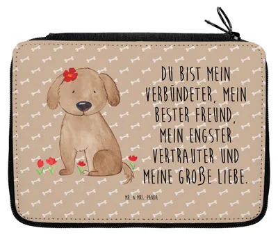 Produktbild von Mr. & Mrs. Panda Schulmäppchen Hund Dame - Hundeglück - Geschenk, Liebe, Verliebt, Federmappe, Liebenswert, Schreibetui, Federmäppchen, Mäppchen, Etui, Flauschig, Sprüche