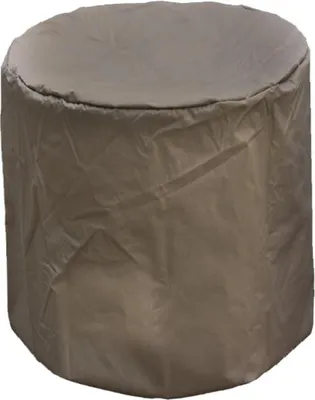 A brown protective cover for a gas burner or fire pit.