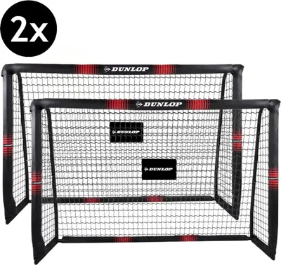 Produktbild von Dunlop Fußballtor Set mit 2 Stück - Fussballtor 180 x 120 x 60 cm - Fussball Trainingszubehör für Innen und Außen - Metall - Schwarz/Rot