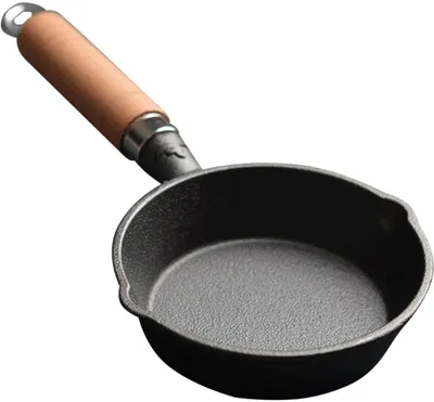 Produktbild von Tragbare schwarze Antihaft-Frühstückspfanne aus Gusseisen, 10 cm Durchmesser, kleine Tortillapfanne für Camping und Küche