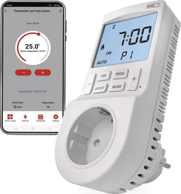 GoSmart 2in1 Steckdosenthermostat mit digitaler Zeitschaltuhr, schuko, WiFi