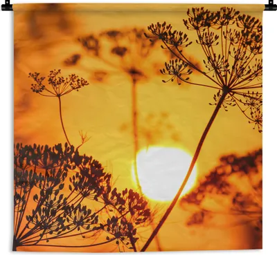 Produktbild von MuchoWow® Wandteppich Wandbehang Pflanzen - Blumen - Sonnenuntergang - Orange 150x150 cm Tapisserie Dekoration Wandtuch - Wohnaccessoires - Modernes