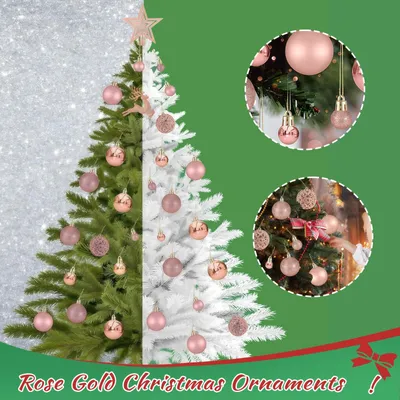 Productafbeelding van Gevarieerde roségouden kerstballen - 102-delig - Onbreekbare Kerstboomversiering Set Roze Kerstdecoratie