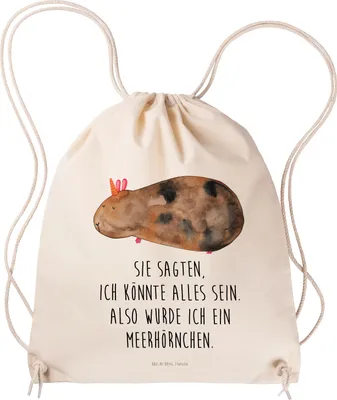 Produktbild von Mr. & Mrs. Panda Jutebeutel Einhorn Meerschweinchen - Transparent - Geschenk, Unicorn, Meerschwein, wander rucksack, Beutel, Meerhörnchen, beutelrucksack, Einhörner