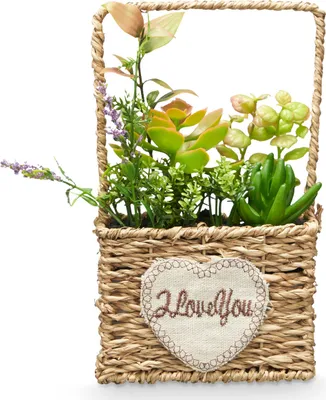 Zdjęcie produktu dla Sztuczne sukulenty w plecionym koszyku LOVE, 12 x 21 cm