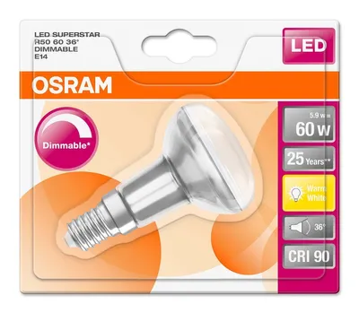 Obrázok produktu pre Osram Superstar R50, 5,9 W, 60 W, E14, 345 lm, 25000 h, Teplá biela