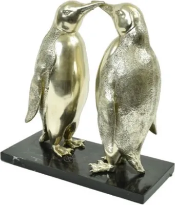 Produktbild von Casa Padrino Luxus Bronze Skulptur Pinguin Paar Silber / Schwarz 39 x 18 x H. 42 cm - Versilberte Bronzefiguren mit Marmorsockel