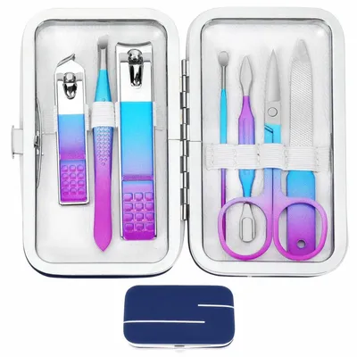 Zdjęcie produktu dla Zestaw do manicure 8-częściowy z etui, przeznaczony dla kobiet i mężczyzn, zestaw do pielęgnacji paznokci do podróży