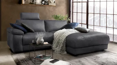 Produktbild von KAWOLA Sofa LOLA Ecksofa Stoff schwarz mit motorischer Relaxfunktion Recamiere rechts