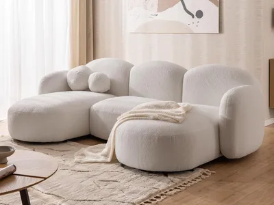 Produktbild von Nuvola - Moderne Wohnlandschaft aus Weiß Bouclé mit abgerundetem Design und hohem Sitzkomfort