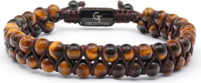 Produktbild von GT Collection | Double Bead Armband Herren mit Energie Steine, mit Verstellabarer Kordel und Geschenkschachtel
