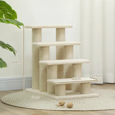 Produktbild von Katzentreppe, 4 Stufen, Haustiertreppe, Katzentreppe, Plš¹sch-Hundetreppe, 61 x 41 x 60 cm, cremewei?