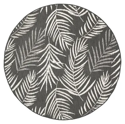 Produktbild von In- & Outdoor Teppich Rund - Malta Leaves Schwarz