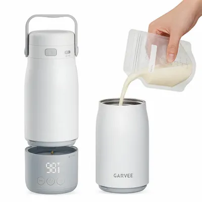 Produktbild von Tragbarer Babyflaschenwärmer für unterwegs, Flaschenwärmmit baby 500 ml 12800 mAh Akku, 2 Minuten bis 37°C, ±1°C LED Display, USB-C, IPX7