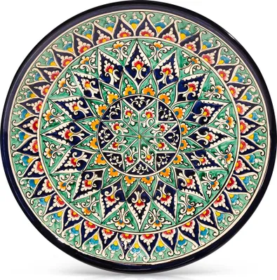 Produktbild von Lagan - KaraKalam R1, Rischtan Keramik, Ø 42 cm Glasur Teller Handarbeit Oriental Usbekische