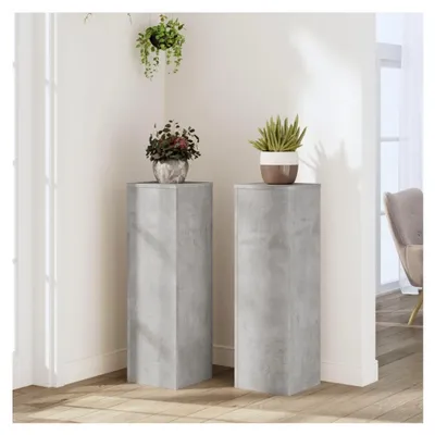 Produktbild von Pflanzenständer 2 Stück, Blumenständer, Dekosäule für Pflanzen, Blumenhocker, Blumentisch, Blumentopfhalter, Betongrau 25x25x80 cm, Holzwerkstoff