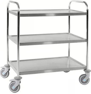 Produktbild von Kongamek Edelstahl- Tischwagen rostfrei mit 3 Böden 825x500mm mit Gummibereifung und Bremse