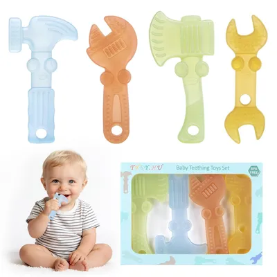 Produktbild von Baby-Beißringe aus lebensmittelechtem Silikon, Set mit 4 Stück, BPA-frei
