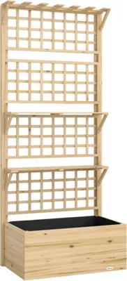 Produktbild von Hochbeet mit Rankgitter & hängendem Dach, Holz Blumenkasten mit 2 Regalen Ablauflöchern 76 x 43,5 x 177 cm