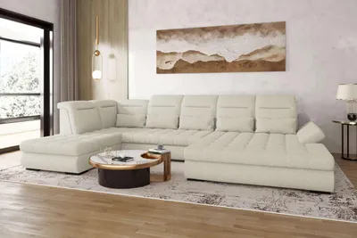 Produktbild von 99rooms Toscana Wohnlandschaft Strukturstoff NEVE Hellgrau Rechts mit Schlaffunktion