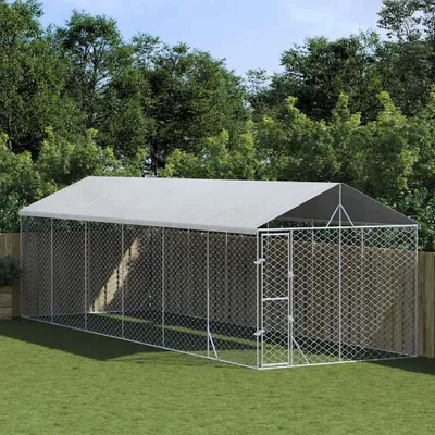 Image de vidaXL Chenil d'extérieur avec toit argenté 3x9x2,5m Acier galvanisé