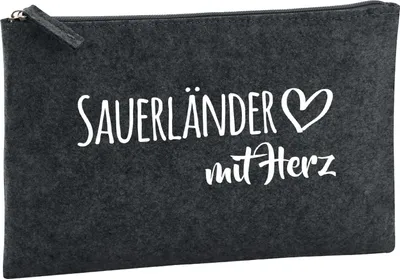 Produktbild von Huuraa Kulturbeutel Sauerländer mit Herz 1 Liter Charcoal Filz Kosmetiktasche Geschenkidee
