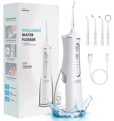 Obrázek produktu pro Zimilo – dobíjecí ústní sprcha se 4 režimy čištění, 300ml nádržkou na vodu, vodotěsností IPX7, nabíjením přes USB-C, 1800 pulzů za minutu, bílá